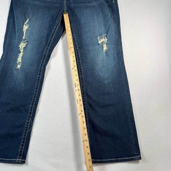 Seven 7 Jeans Womens 24 Blue Bootcut Mid Rise Dark Wash Stretch Distressed - Picture 7 of 12